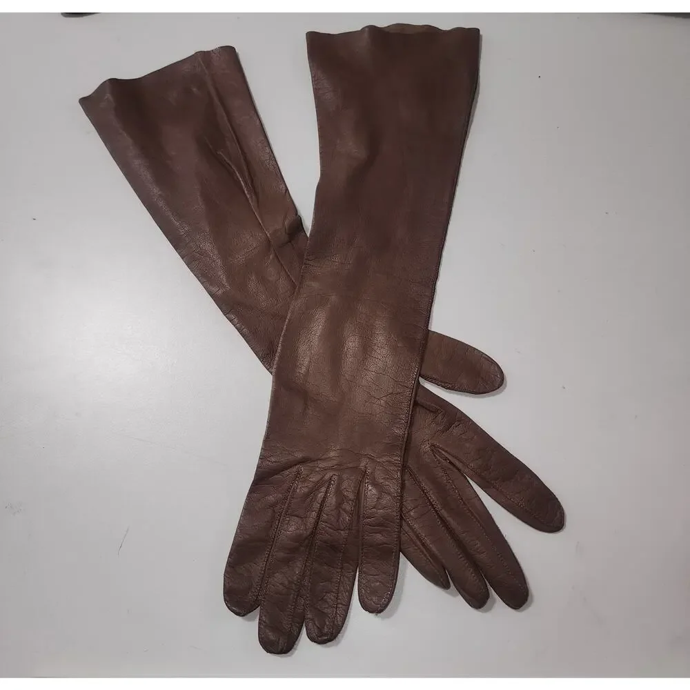 Vintage Kay Fuchs brown leather opera gloves